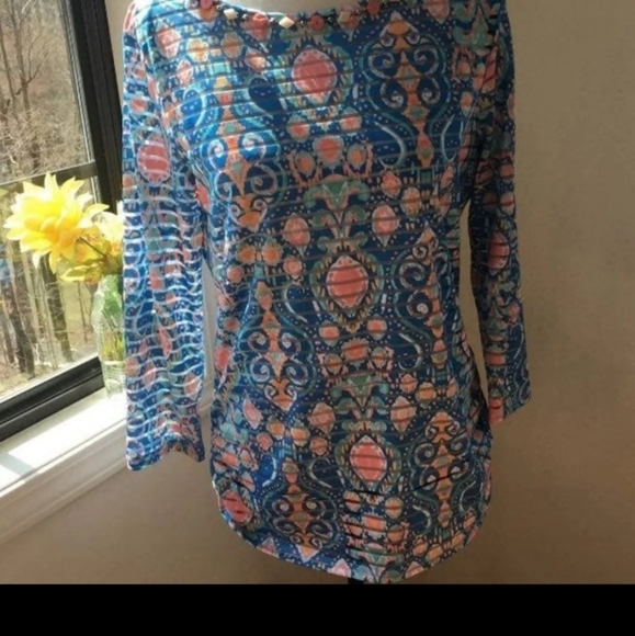 Ruby Rd. Woman's Multicolor Striped Stretch Scoop Neck 3/4 Sleeve Blouse Size S - Picture 4 of 15